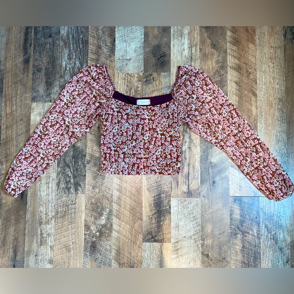 Altar'd State Pink Floral Cropped Blouse